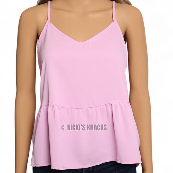 Olive & Oak Ultra Pink Halter Peplum Chiffon Sleeveless Cami Top Size S - Picture 3 of 10